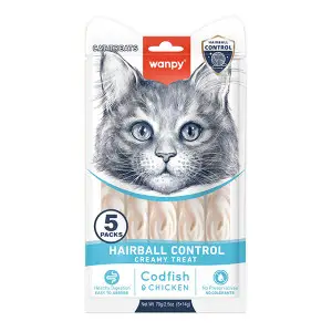 Wanpy Functional Creamy Lickable Treat Hairball Control ВАНПІ ВИВЕДЕННЯ ШЕРСТІ функціональні рідкі ласощі для котів 5х14г