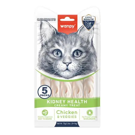 Wanpy Functional Creamy Lickable Treat Kidney Health ВАНПИ ЗДОРОВЬЯ ПОЧЕК функциональное жидкое лакомство для кошек с почечной недостаточностью 5х14г