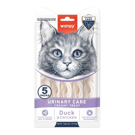 Wanpy Functional Creamy Lickable Treat Urinary Care ВАНПІ УРІНАРІ функціональні рідкі ласощі для котів із сечокам’яною хворобою 5х14г