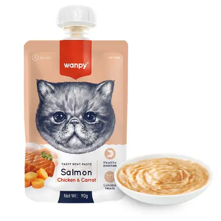 Wanpy Salmon Chicken & Carrot ВАНПІ КРЕМ-ПЮРЕ ЛОСОСЬ І КУРКА З МОРКВОЮ рідкий корм для котів 90г