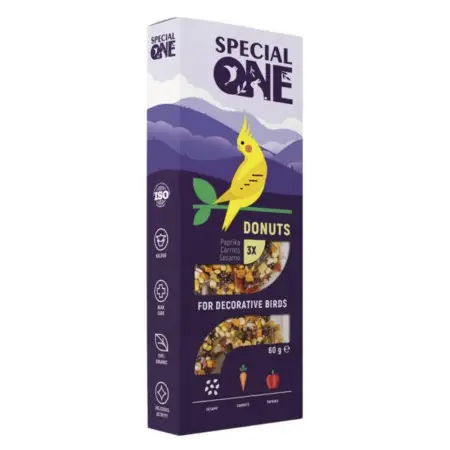 Ласощі для декоративних птахів Special One Пончики, паприка, морква, кунжут, 60 г, 3 шт. (PR242517)