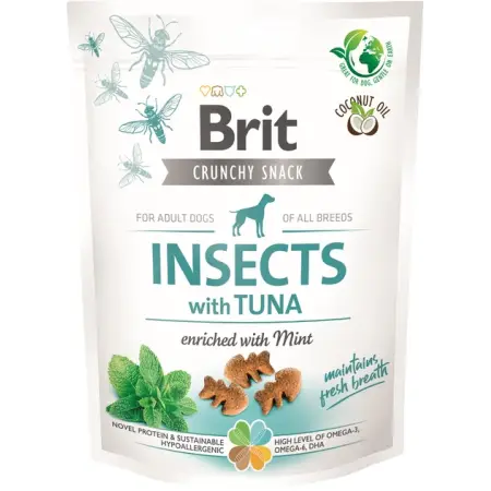Безерновые лакомства для собак Brit Care Dog Crunchy Cracker Insects with Tuna для свежести дыхания насекомые, тунец, мята 200 г