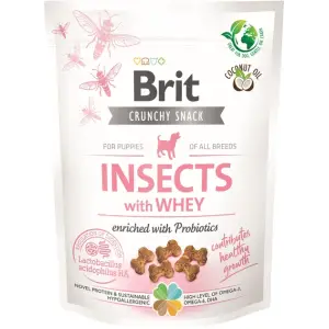 Беззерновые лакомства для щенков Brit Care Dog Crunchy Cracker Puppy Insects with Whey для роста, насекомые, сыворотка и пробиотики 200 г