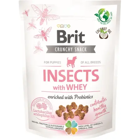 Беззернові ласощі для цуценят Brit Care Dog Crunchy Cracker Puppy Insects with Whey для росту, комахи, сироватка і пробіотики 200 г