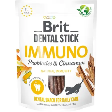 Лакомства для собак Brit Dental Stick Immuno для крепкого иммунитета, пробиотики и корица, 7 шт, 251 г