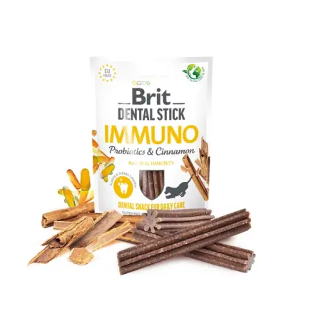 Лакомства для собак Brit Dental Stick Immuno для крепкого иммунитета, пробиотики и корица, 7 шт, 251 г
