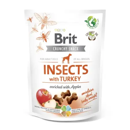 Беззерновые лакомства для собак Brit Care Dog Crunchy Cracker Insects with Turkey для поддержания веса, насекомые, индейка и яблоко, 200 г