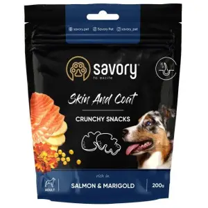 Хрусткі ласощі Savory для здоров'я шкіри та шерсті собак, лосось та чорнобривці, 200 г