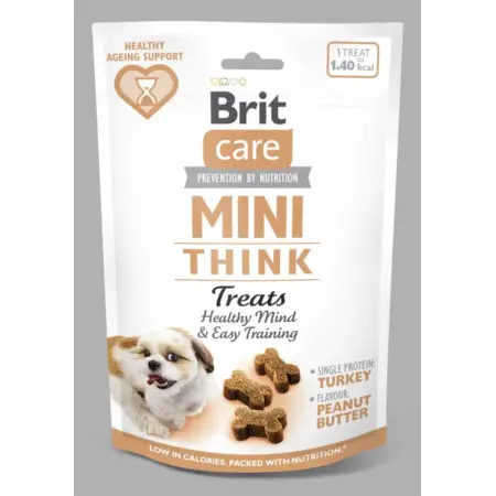 Ласощі Brit Care Mini Treats Think для собак малих порід, для підтримки розумових здібностей, з індичкою, смак арахісового масла, 50 г