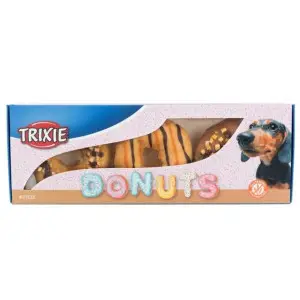 Ласощі для собак Trixie Donuts, Ласощі Trixie для собак “Donuts” Набір: качка/гарбуз/банан; тріска/полуниця/яблуко; курка натуральна шкіра d10 см, 300 г (TX-31335)