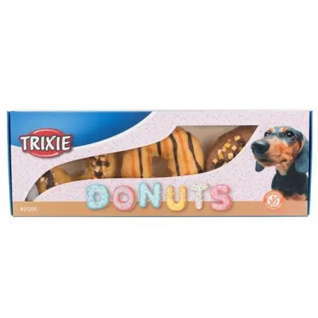 Ласощі для собак Trixie Donuts, Ласощі Trixie для собак “Donuts” Набір: качка/гарбуз/банан; тріска/полуниця/яблуко; курка натуральна шкіра d10 см, 300 г (TX-31335)