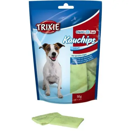 Ласощі Trixie Denta Fun Chewing Chips для собак пластинки для чищення зубів зі спіруліною 50 г