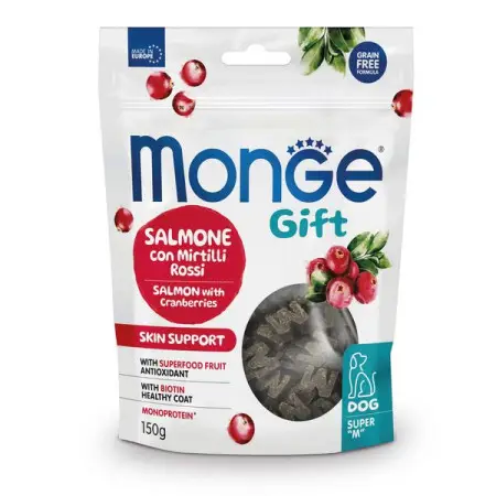 Ласощі длясобак Monge Gift Dog Skin support лосось з журавлиною 150 г