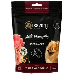 М'які ласощі Savory з антипаразитарним ефектом для собак, тунець та дикий часник, 200 г