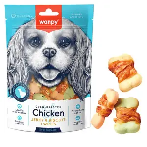 Wanpy Chicken Jerky & Biscuit Twists ВАНПІ БІСКВІТ З В’ЯЛЕНОЮ КУРКОЮ печиво, ласощі для собак , 0.1 кг.
