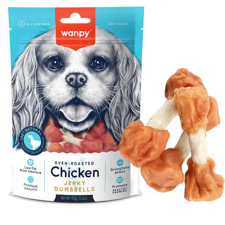 Wanpy Chicken Jerky Dumbbells ВАНПИ КОСТА-ГАНТЕЛЬ С ВЯЛЕНЫМ КУРКОМ лакомство для собак 0.1 кг.