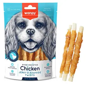 Wanpy Chicken Jerky & Rawhide Twists ВАНПІ ПАЛИЧКА З В’ЯЛЕНОЮ КУРКОЮ ласощі для собак , 0.1 кг.