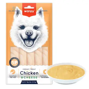Wanpy Creamy Lickable Treat Chicken&Cheese ВАНПІ КУРКА СИР рідкі ласощі для собак , 0.07 кг., в пакунку 5 стіків по 14 г 