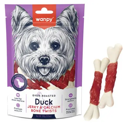 Wanpy Duck Jerky & Calcium Bone Twists ВАНПИІ КІСТКА З В’ЯЛЕНОЮ КАЧКОЮ ТА КАЛЬЦІЄМ ласощі для собак , 0.1 кг.