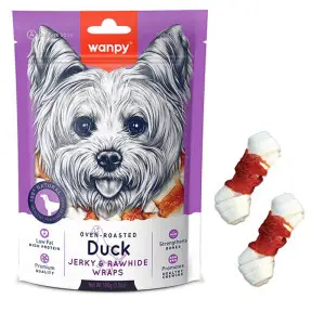 Wanpy Duck Jerky & Rawhide Wraps ВАНПІ КІСТКА З ВУЗЛАМИ ТА В’ЯЛЕНОЮ КАЧКОЮ ласощі для собак , 0.1 кг.