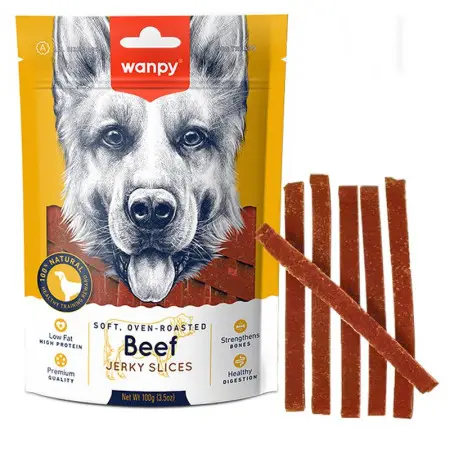 Wanpy Soft Beef Jerky Slices ВАНПІ В’ЯЛЕНА ЯЛОВИЧИНА З КАЧКОЮ СЛАЙСИ лакомство для собак , 0.1 кг