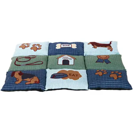 Матрац Trixie Patchwork для собак, з мікрофібри/поліестеру, з собачками, 80х55 см (блакитний/зелений)