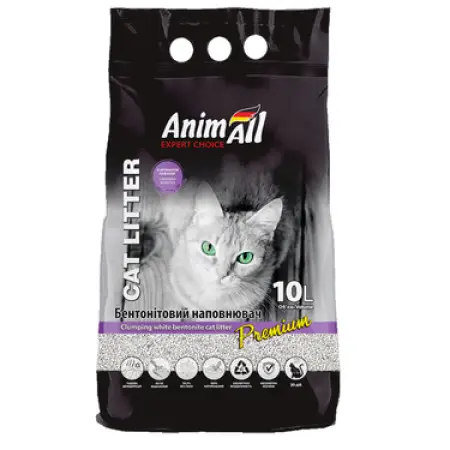 Бентонитовый наполнитель AnimAll Premium Lavender с ароматом лаванды для кошек, 10 л.