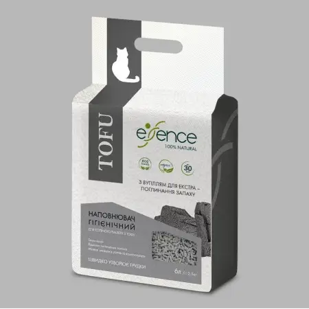 Наповнювач для котячого туалету Essence з тофу, з вугіллям, 1-4 мм, 6 л (920048)