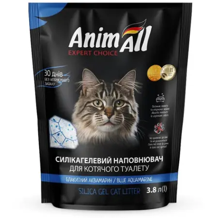 Силікагелевий наповнювач AnimAll Блакитний аквамарин, для котів, 3.8 л (1.6 кг)