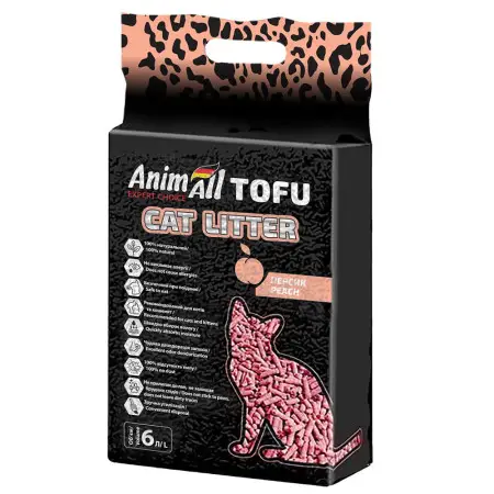 Соевый наполнитель AnimAll (Анималл) Tofu Peach с ароматом персика, для кошек, 6 литров (2,6 кг)