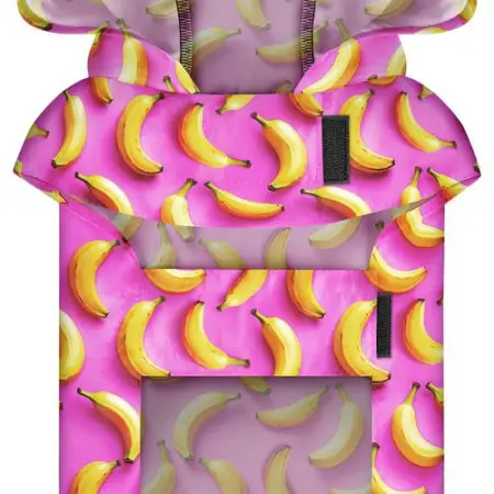 Дощовик-накидка з капюшоном для собак WAUDOG Clothes, малюнок "Банани на рожевому", А 23-26 см, B 30-36 см, С 15-20 см