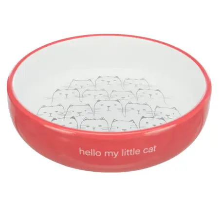 Миска для котів коротконосих порід Trixie керамічна, 0,3 л / 15 см, червоний з білим (24771)