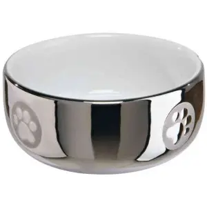 Миска Trixie для кошек, керамическая, 11 см, 300 мл (серебряная/белая)