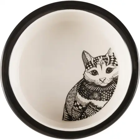 Миска Trixie Zentangle для котів, керамічна, 12 см, 300 мл (чорна/біла)