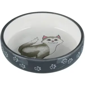 Миска Trixie для котів коротконосих порід, керамічна, 15 см, 300 мл (сіра/біла)