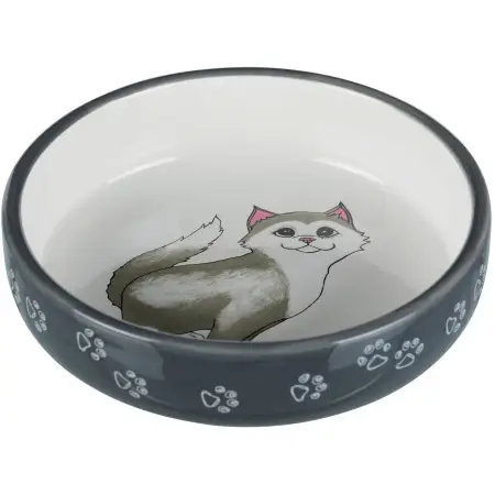Миска Trixie для котів коротконосих порід, керамічна, 15 см, 300 мл (сіра/біла)