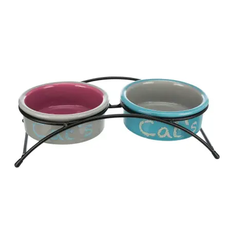 Миска Trixie для кошек, двойная на металлической подставке, керамическая, 12 см, 2х300 мл