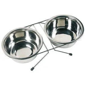 Flamingo Dinner Set ФЛАМІНГО ДІНЕР СЕТ 2 миски на підставці для собак, нержавіюча сталь 2х380 мл