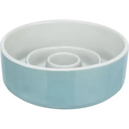 Миска Trixie Медленное кормление для собак, керамика, 14 см, 450 мл (серая/голубая)
