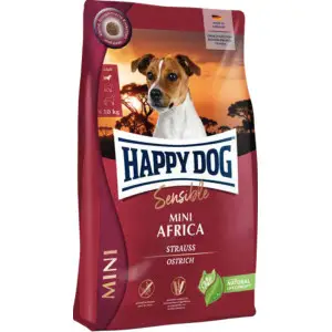 Сухий корм Happy Dog Mini Africa для собак дрібних порід вагою до 10 кг при алергіях та харчовій непереносимості зі страусом та картопляними пластівцями, 4 кг