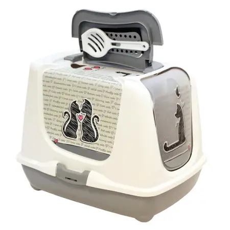 Moderna Trendy Cat Cats in Love МОДЕРНА ЗАКОХАНІ КОТИ закритий туалет для котів , Світло-сірий, 50х39х37 см