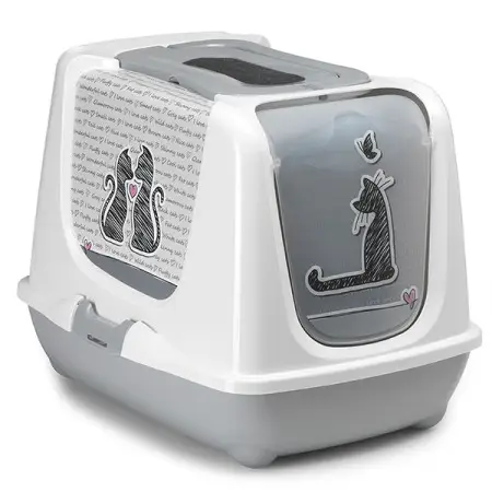 Moderna Trendy Cat Cats in Love МОДЕРНА ВЛЮБЛЕННЫЕ КОТЫ закрытый туалет для кошек, Светло-серый см., 57,4x44,8x42,7 см