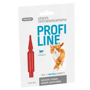 Краплі на холку Profiline від зовнішніх паразитів, для котів вагою 4-8 кг, 1 піпетка по 1,0 мл