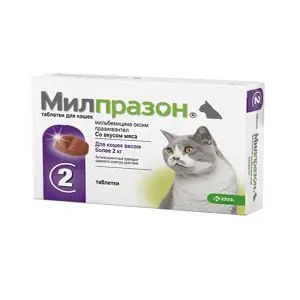Таблетки Мілпразон від глистів для котів вагою понад 2 кг, 16 мг/40 мг, 2 таб