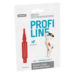 Краплі на холку для собак Profiline від зовнішніх паразитів, до 4 кг, 1 піпетка 0.5 мл