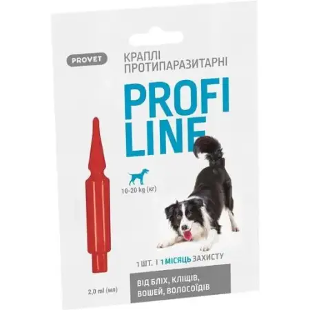 Капли на холку для собак ProVET Profiline от внешних паразитов, от 10 до 20 кг, 1 пипетка 2 мл