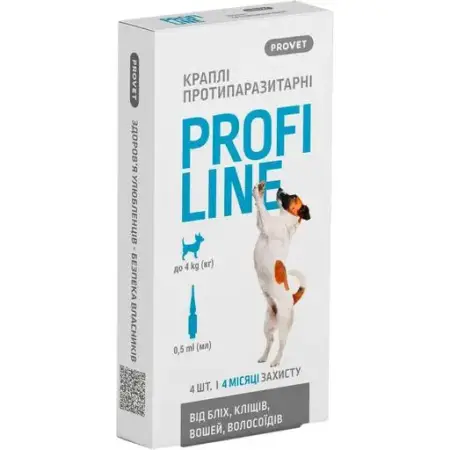 Капли на холку для собак ProVET Profiline от наружных паразитов, до 4 кг, 4 пипетки по 0.5 мл