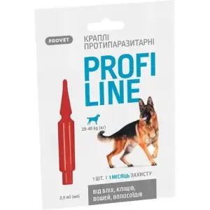 Краплі на холку для собак Profiline від зовнішніх паразитів, від 20 до 40 кг, 1 піпетка 3 мл