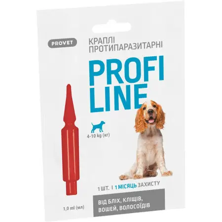 Капли на холку для собак ProVET Profiline от наружных паразитов, от 4 до 10 кг, 1 пипетка 1 мл