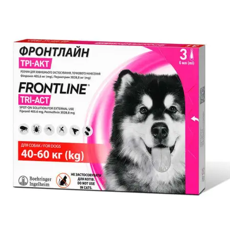 Капли на холку Фронтлайн Три-Акт (Frontline Tri-Act) от блох, вшей, клещей и комаров для собак весом 40-60 кг 1 уп 3 пипетки